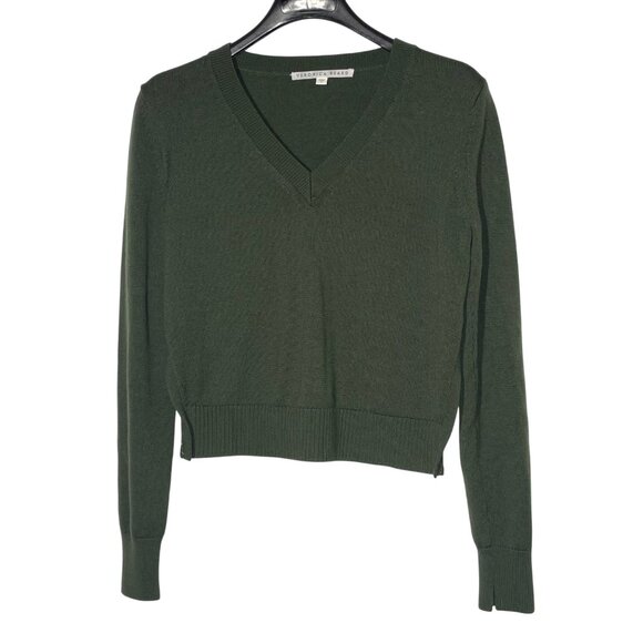 Veronica Beard Concord V-Neck Cropped Sweater Merino Wool Sz MED - ALTERED - Picture 1 of 7